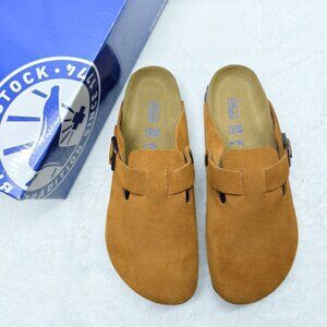 Women's Mink Suede Birkenstock Boston Shoes - Narrow Fit